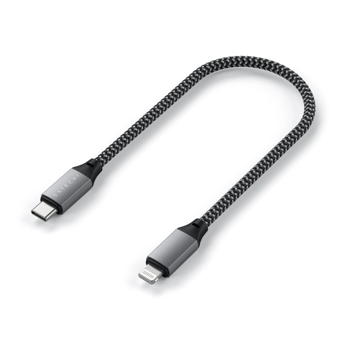 Кабель Satechi USB-C to Lightning MFI Cable. Длина кабеля: 25 см. Цвет: серый космос. (ST-TCL10M)