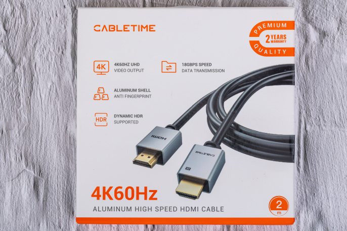 Кабель CABLETIME CH22L (CT-AV566-PHE2G-B2) 2 м, HDMI2.0 AM/AM, 4k/60 Гц, позолоченный, черная ПВХ-оболочка