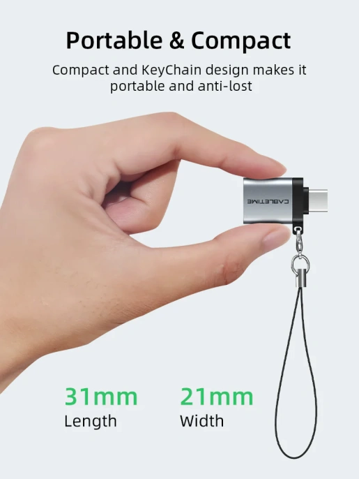 Адаптер CABLETIME CP71B (CT-OTG-CMAF-ABL) USB-C Male to USB3.0 A Female OTG С петлей для шнурка. Алюминий