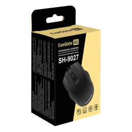 Мышь ExeGate Professional Standard SH-9027 USB, оптическая, 1000dpi, 3D, 3 кнопки и колесо прокрутки, длина кабеля 1,5м, черная, Color Box EX264100RUS