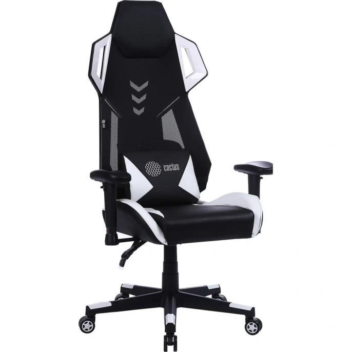 Игровое кресло CACTUS CS-CHR-090BLW черный/белый экокожа/сетка крестов. нейлон 1660827