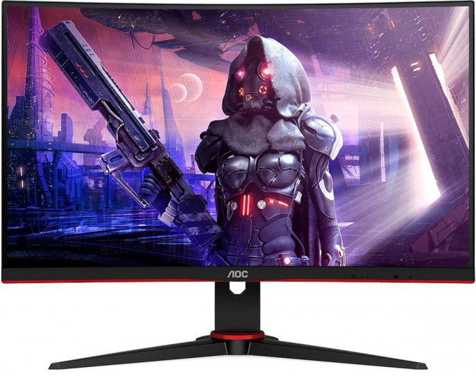 23.6" Монитор AOC Gaming C24G2AE, 1920x1080, VA, 165Гц, 2хHDMI, 1хDP, изогнутый, черный/красный и черный [c24g2ae-bk]
