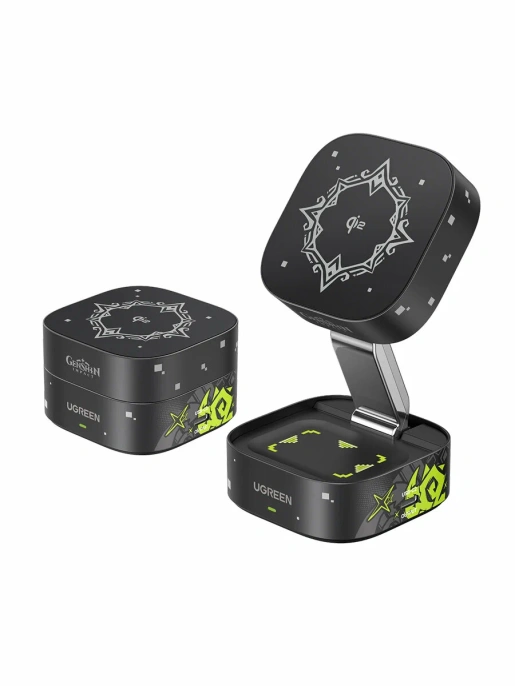 UGREEN MagFlow беспроводное зарядное устройство версия Genshin Impact 2-in-1 Qi2 15W- Black (35316GI_)