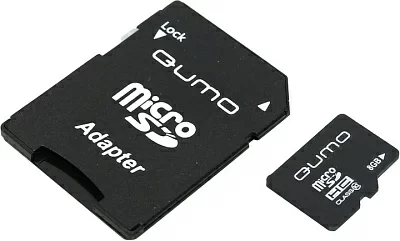 Карта памяти Qumo QM8GMICSDHC10 microSDHC 8Gb Class10 + microSD-- SD Adapter
