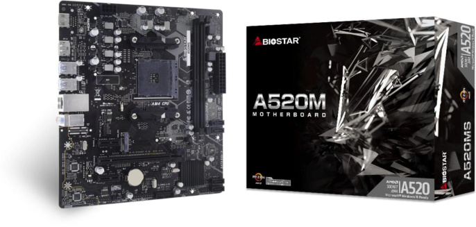 Материнская плата Biostar A520MS Soc-AM4 AMD A520 2xDDR4 mATX AC`97 8ch 7.1 GbLAN RAID+HDMI+DP