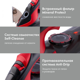 Утюг DOMFY DSC-EI502,  с паровым ударом,  2400Вт,  с автоотключением,  черный и красный