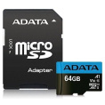 Карта памяти microSDXC UHS-I U1 A-Data Premier 64 ГБ, 85 МБ/с, 10X, Class 10, AUSDX64GUICL10A1-RA1,  1 шт., переходник SD