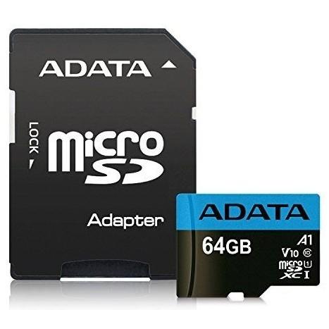 Карта памяти microSDXC UHS-I U1 A-Data Premier 64 ГБ, 85 МБ/с, 10X, Class 10, AUSDX64GUICL10A1-RA1,  1 шт., переходник SD