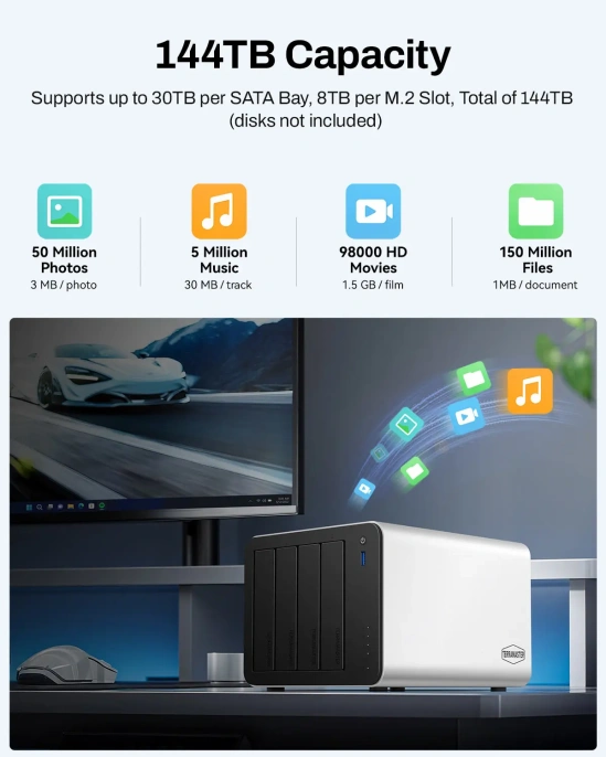 Сетевое хранилище NAS TerraMaster F4-425 Plus tower NAS QC 3,6Ghz/16Gb 32 /TRAID,RAID0,1,10,5,6/up to 4 HDD SATA 3,5'/2,5' /3xM.2 2280 NVMe/3xUSB 10Gb Type A 1xUSB 10Gb Type-C /HDMI/2x5GbE RJ-45/1xPS/1YW repl. F4-424