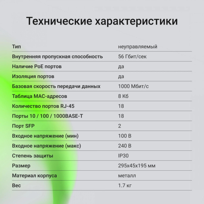 Коммутатор Digma DSP216G-2G-2S-R300, неуправляемый