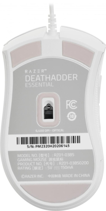 Мышь проводная Razer DeathAdder Essential, игровая, оптическая, USB, 6400dpi, белый [rz01-03850200-r3c1]