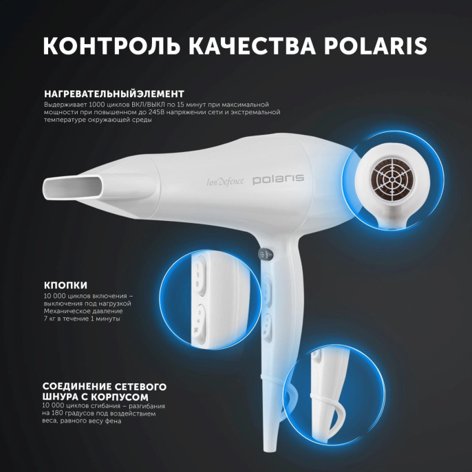 Фен Polaris PHD 2250TDi 2200Вт белый