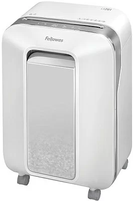 Шредер Fellowes PowerShred LX201 белый (секр.P-5)/перекрестный/12лист./22лтр./скрепки/скобы/пл.карты