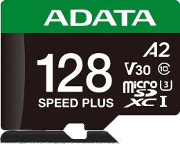 Карта памяти microSDXC UHS-I U3 A-Data Speed Plus 128 ГБ, 180 МБ/с, Class 10, UD128GUI3V30A2SP-RA1, 1 шт., переходник SD