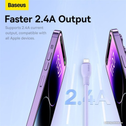 Кабель Baseus P10355700511-00 Pudding Series Fast Charging USB to iP 2.4A 1.2m Nebula Purple передача данных: 480 Мбит/с, поддержка быстрой зарядки