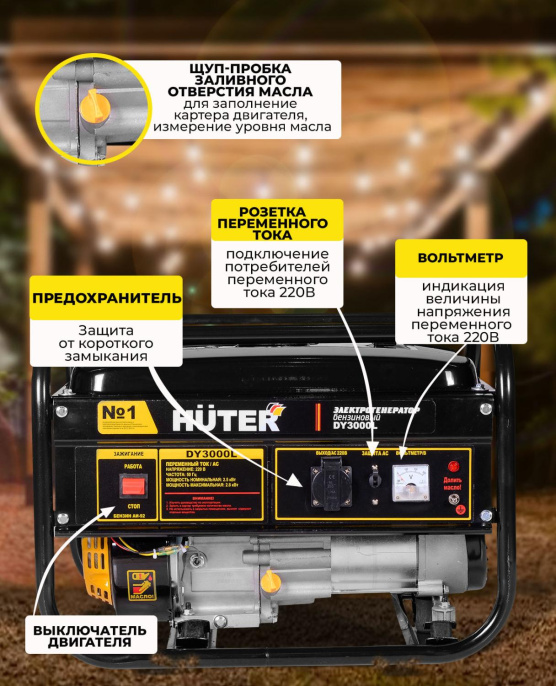Генератор Huter DY3000L 2.8кВт 64/1/4