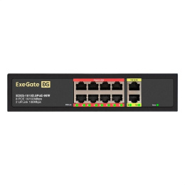 Exegate EX299021RUS Коммутатор неуправляемый ExeGate EDES-1010D.8PoE-96W 10-портовый UTP 10/100 Base-Tx: 8 портов IEEE 802.3af PoE , мощность PoE: 25W, суммарно 96W, 2 порта RJ45 uplink, настенный/н