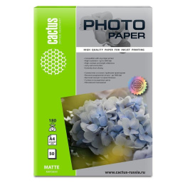 Фотобумага Cactus CS-MA418050, A4, для струйной печати, 50л, 180г/м2, белый, покрытие матовое