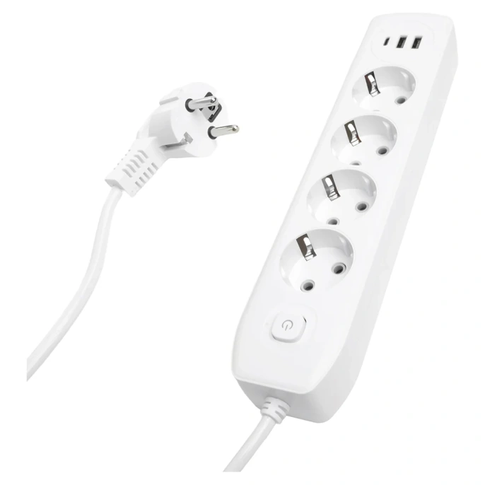 Удлинитель STEKKER 4-местный c/з 3x1 мм2, 3 м, 250В, 10А, 2USB+1Type-C 2,4А, серия Home, белый HM08-43-02, 49978