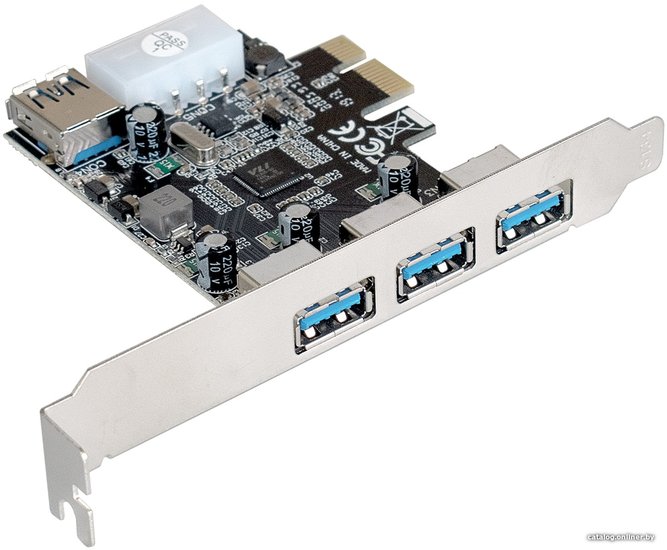 Контроллер ExeGate EXE-367 (PCI-E x1 v2.0, 3*USB3.0 ext. + 1*USB3.0 int., разъем доп.питания, VIA Labs Chipset VL805) EX283720RUS