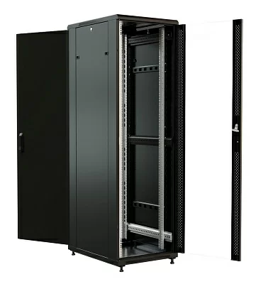 Шкаф коммутационный WRline (WR-TT-4266-AS-RAL9004) напольный 42U 600x600мм пер.дв.стекл задн.дв.стал.лист 2 бок.пан. 800кг черный 510мм 2055мм IP20 сталь