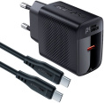 Сетевое зарядное AceFast A82 USB Type-C (черный) для телефонов/для планшетов, USB Type-C, 20 Вт, быстрая зарядка, кабель USB Type-C, 1 м