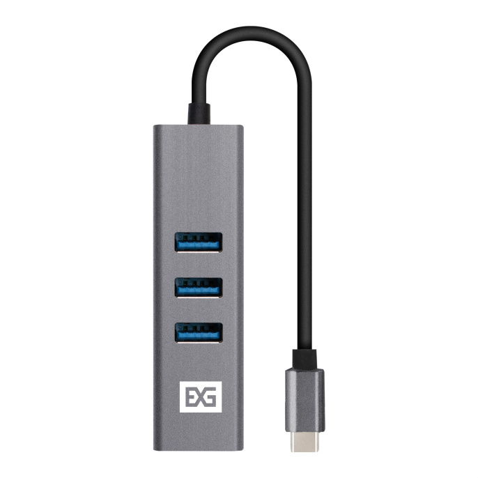 USB-Хаб (концентратор) 4-в-1 ExeGate DUB-4TC (кабель-адаптер USB Type C --> 4xUSB3.0, Plug&Play, корпус алюминиевый, серебристый) EX293987RUS