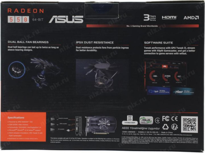Видеокарта Asus PCI-E PH-550-2G AMD Radeon 550 2Gb 64bit GDDR5 1183/6000 DVIx1 HDMIx1 DPx1 HDCP Ret