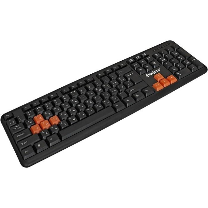 Клавиатура ExeGate Professional Standard LY-403 USB, полноразмерная, влагозащищенная, 104кл., Enter большой, 8 оранжевых клавиш, длина кабеля 1,35м, черная, Color Box EX264080RUS