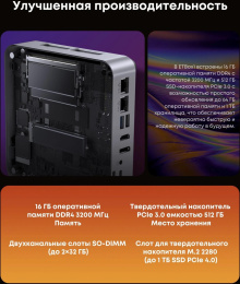 Неттоп Acer Gadget E10 ETBox1 i5 13500H 2.6 16Gb SSD512Gb UHDG Windows 11 Pro 2x2.5GbitEth WiFi BT 120W серебристый/черный