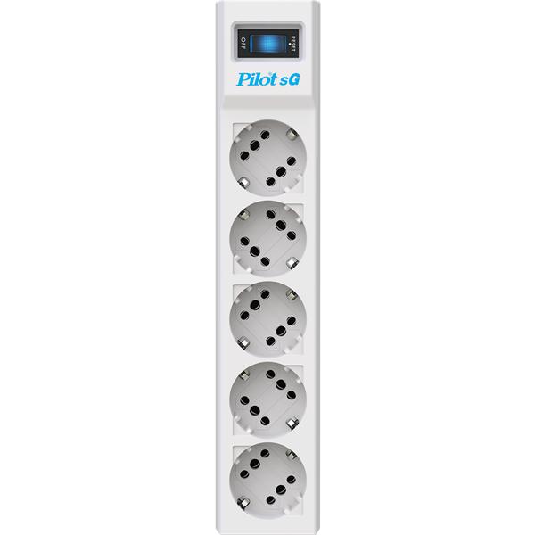 Сетевой фильтр PILOT sG, 1,8м, 5 розеток GP, 10А/2,2кВт, св. серый , Россия (Pilot sG 1.8m)