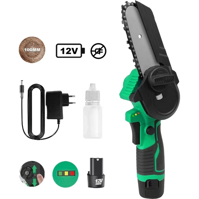 Пила цепная аккумуляторная Zitrek GreenSaw 12 (12 В, 1.5 Ач Li-ion аккумулятор 2 шт, ЗУ) 082-1859