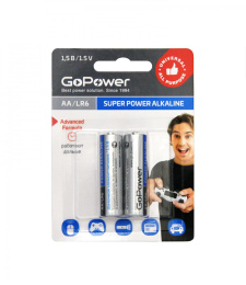 Батарейка GoPower LR6 AA BL2 Alkaline 1.5V 2/24/480 00-00019861