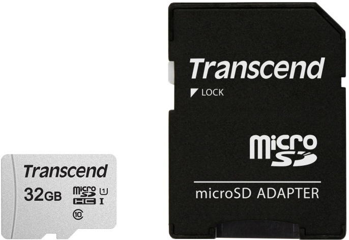 Карта памяти/ Transcend 32GB microSDHC Class 10 UHS-I U1 R95, W45MB/s with SD adapter (TS32GUSD300S-A)