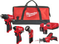 Набор инструментов Milwaukee M12BLPP4A-202B (4933499693) (в наборе: бесщеточная дрель-шуруповерт M12 BLDDRC-0, бесщеточный ударный гайковерт M12 BLIDRC-0, сабельная пила C12 HZ-0, аккумуляторный фонарь M12 TLED-0, 2 аккумуляторных блока M12 B4, зарядное у