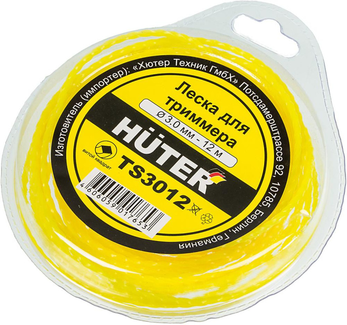 Леска для садовых триммеров Huter TS3012 d 3мм L 12м для Huter GGT-1900S T 71/2/3