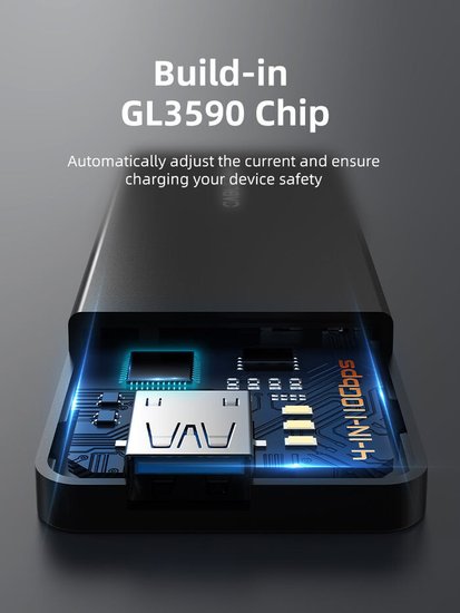 Концентратор CABLETIME CB05B (CT-HUBT5-PB) 4 порта USB-A/C, 10 Гбит/с, 0.2 м, USB-хаб для ноутбука