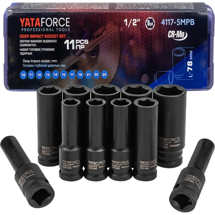 Набор головок глубоких ударных YATAFORCE 11 предметов 1/2 YF-4117-5MPB(64731)