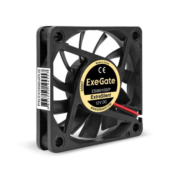 Вентилятор 12В DC ExeGate ExtraSilent ES06010S2P (60x60x10 мм, Sleeve bearing (подшипник скольжения), 2pin, 2000RPM, 16dBA) EX299854RUS