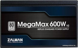 Блок питания Zalman MegaMax 600W ZM600-TXIIv2 ATX 12V v2.3, APFC, 80Plus Standard, 3,3V-22А, 5V-21А, 12V-45А, -12V-0.5А, 5Vsb-3А, OPP/OVP/UVP/SCP, размер кулера: 120мм, 140x150x86mm, 1.68кг