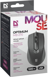 Мышь проводная Defender Optimum MB-270, оптическая, USB, 1000dpi, черный [52270]