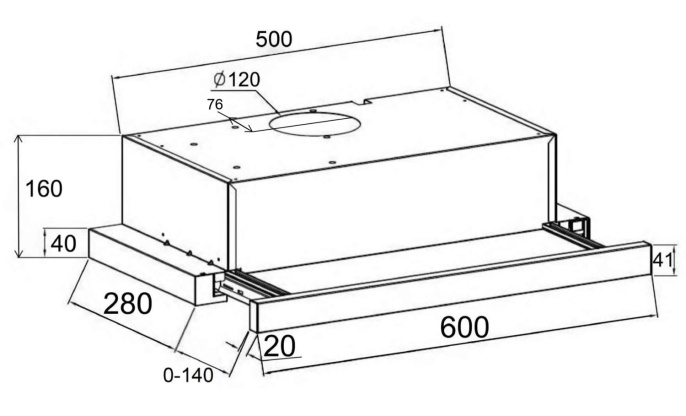Встраиваемая вытяжка LEX Hubble G 600, управление кнопочное, серый [chat000130]