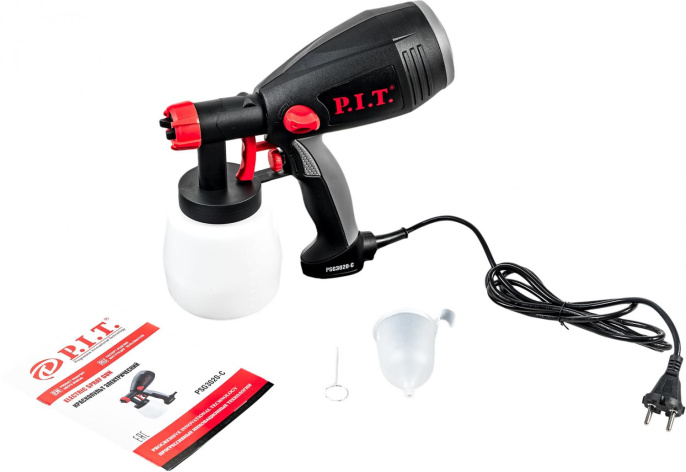 Электрический краскораспылитель P.I.T PSG3020-C 550 Вт, 700 мл/мин, бачок: 800 мл, максимальная вязкость краски: 35 DIN, SDS разъем, сопло: 2.5 мм, регулировка интенсивности распыления/направления факела