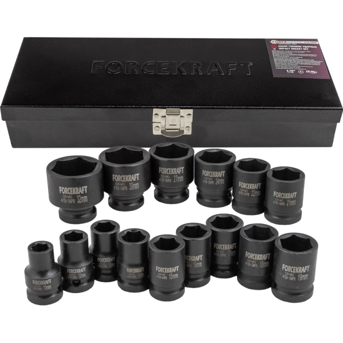 Головки ударные 6-гранные 15 предметов, 1/2" DR Forcekraft FK-4159-5MPB(54554)