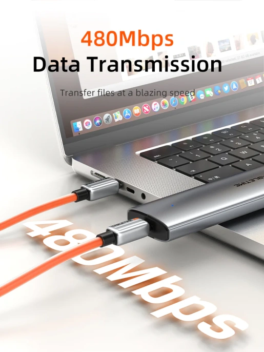 Кабель USB-C CABLETIME CU04L (CT-CM240-ZSO2) 2 м, 480 Мбит/с, 240 Вт, PD 3.1 и QC 4.0., оранжевый,  для быстрого заряда смартфонов и ноутбуков