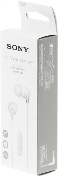 Наушники Sony MDR-EX15AP, 3.5 мм, внутриканальные, белый [mdr-ex15apw]