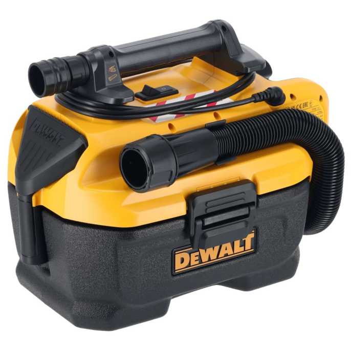 Пылесос DeWalt DCV584L-QW строительный, щеточный двигатель, объем бака: 7.5л, источник питания: аккумулятор, сеть 220V, Li-Ion, 14.4/18В, мощность: 300Вт, объем воздуха: 57.2м³/ч, разрежение: 7000Па, тип пылесборника: контейнер, длина всасывающего шланга