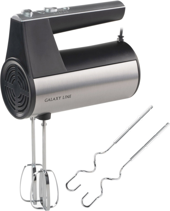 Миксер Galaxy Line GL2223 ручной, 400 Вт, 5 скоростей + режим ТУРБО, 2 насадки-венчика, 2 насадки для замешивания теста, кнопка для извлечения насадок, книга рецептов 220-240 В ~ 50Гц, материал корпуса: пластик, металл