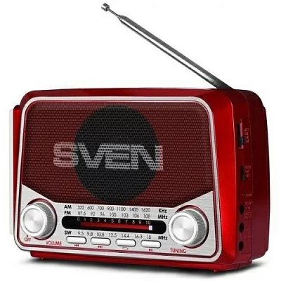 Радиоприёмник SVEN SRP-525 Red (3W FM/AM/SW USB microSD Li-Ion фонарь)