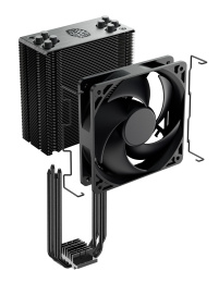 Кулер для процессора Cooler Master Hyper 212 Black Edition (150W, 4-pin, 158.8mm, tower, Al/Cu, fans: 1x120mm/42CFM/26dBA/2000rpm, 2066/2011-v3/2011/1366/115x/AM4/AM3+/AM3/AM2+/AM2/FM2+/FM2/FM1) (RR-212S-20PK-R1)